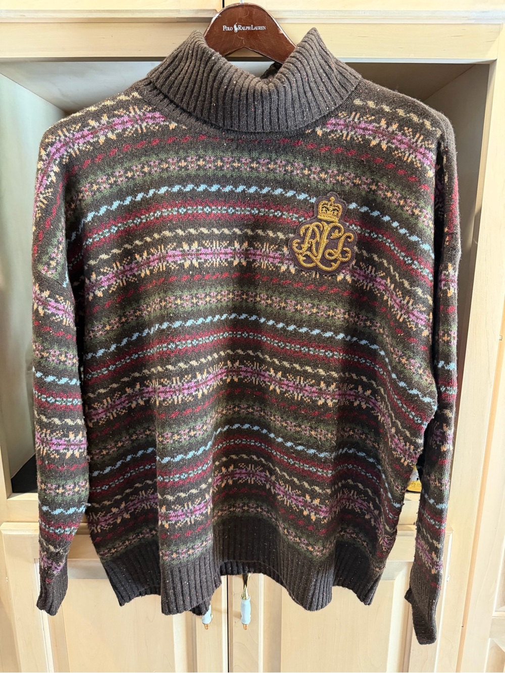 Lauren Ralph Lauren Brown Fair Isle Turtleneck Sweater with Gold Crest